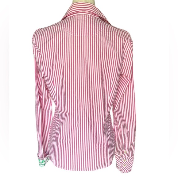 Lilly Pulitzer Pink and White Striped Ruffle Button Down - Picture 2 of 5